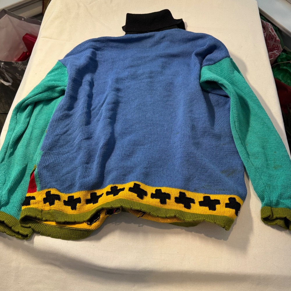 90s Vintage Retro Ann Wi Geometric Argyle Striped Knit Polo Sweater Large Beaded - Picture 12 of 15